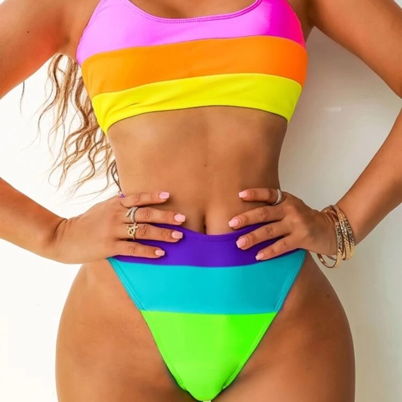 NEW INVENTORY 🔥Bikinx Rainbow Striped Bikini Swimwear🔥 - Picture 4 of 7